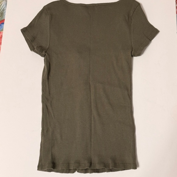 Express Olive Button-Down Ribbed Top - Picture 3 of 3
